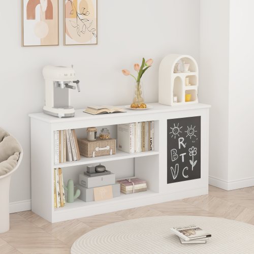 3-in-1 Kids Bookshelf and Toy Storage Cabinet with Chalkboard