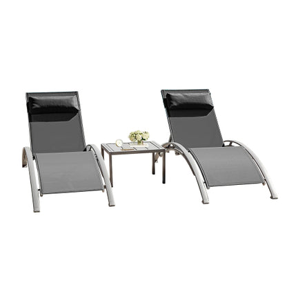 Pool Lounge Chairs Set of 3-Dark Grey (2 Lounge Chairs+1 Table)