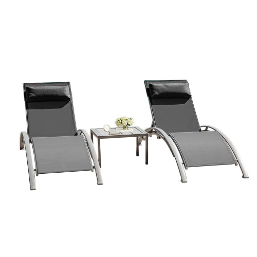 Pool Lounge Chairs Set of 3-Dark Grey (2 Lounge Chairs+1 Table)