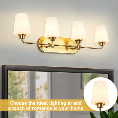 4-Light White Plus Gold Bathroom Vanity Light with Shade