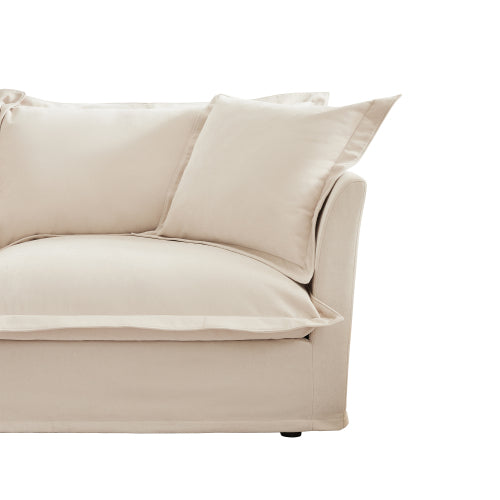 Cream Chenille Upholstered Ottoman Sofa, Removable Washable Covers, High-Density Foam Modular Seating for Living Room