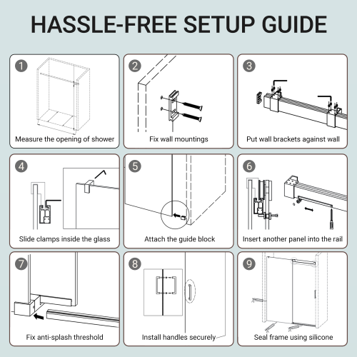56" - 60" (W) x 76" (H) Frameless Soft-closing Shower Door, 1/4" (6mm) Tempered Glass Single Sliding with Explosion-proof Coating, Matte Black 24D01-60MBX