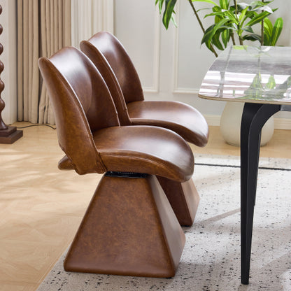 Set of 2 Swivel Dining Chairs, Modern Faux Leather High Back Accent Chairs, 33inch  Tall