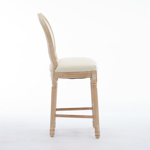 Solid Wood Bar stools Set of 2, Classic French Country Wooden Barstools with Upholstered Seating