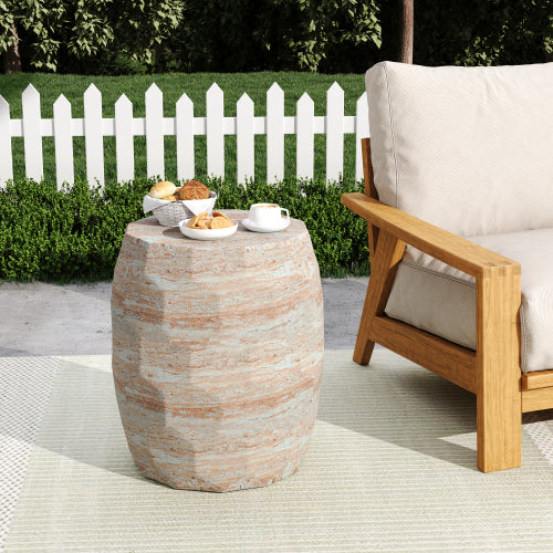 Outdoor/Indoor Lightweight Concrete Side Table,Travertine Finish