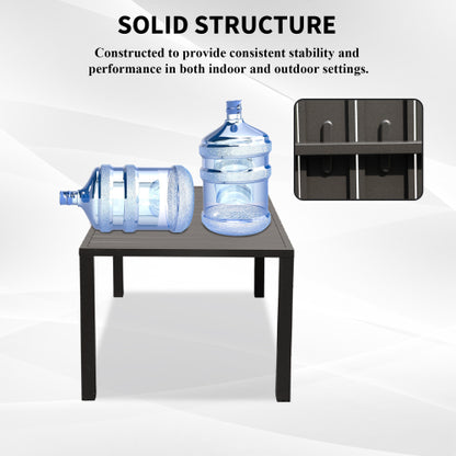 Outdoor Dining Table for 4 Person,Square Slatted Metal Patio Table for Deck Garden Lawn Backyard Use with Umbrella Hole, Brown