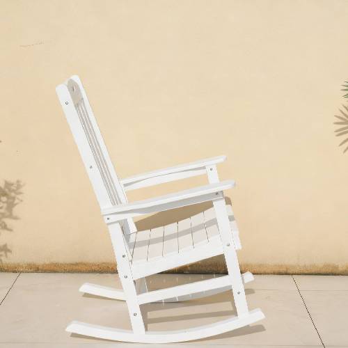 Rocking chair white color, suitable for all seasons: Outdoor lounge chair, made of sturdy HIPS material