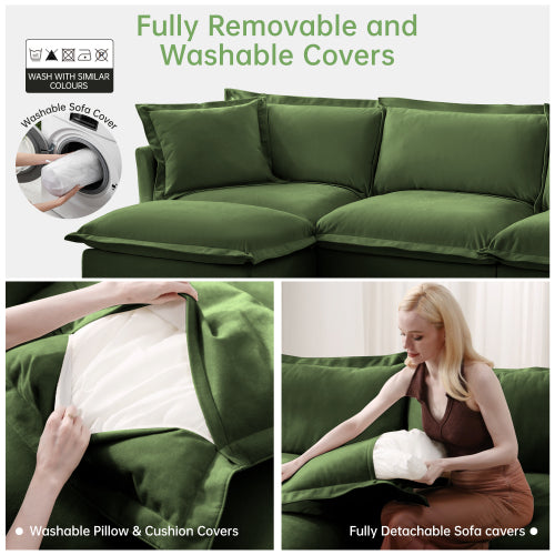 Green Slipcovered Chenille Deep-Seat 2-Seat Sofa,Removable Cover