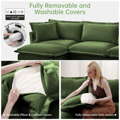 Green Slipcovered Chenille Deep-Seat 2-Seat Sofa,Removable Cover