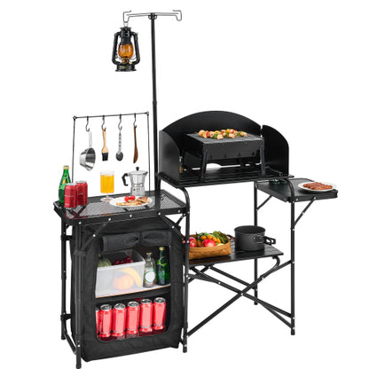 Camping Kitchen Table Portable Outdoor Cook Station Storage Windshield Aluminum