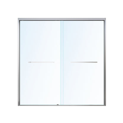 56-60*60 INCH Frame Double Sliding soft-close Shower Doors, Bathroom Sliding Shower Door, (6mm) Thick SGCC Tempered Glass Door For Bathroom Door ,Brushed Nickel