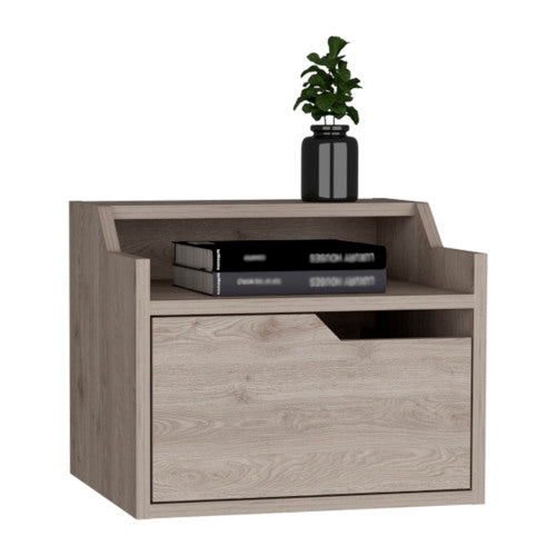 Light Gray Dual-Tier Floating Nightstand with Drawer