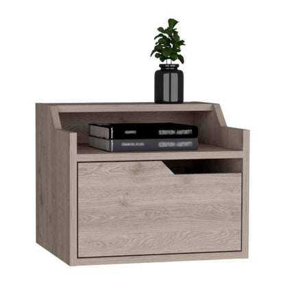 Light Gray Dual-Tier Floating Nightstand with Drawer