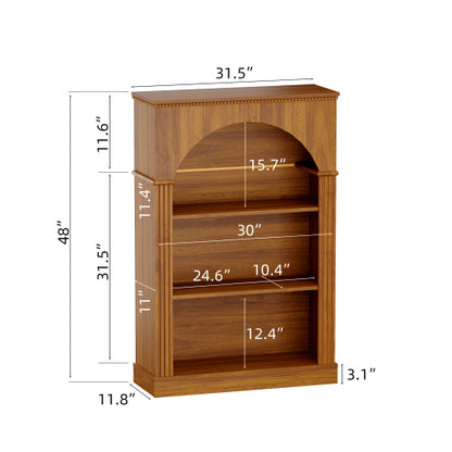 Light Walnut 3-Tier Arched Open Bookshelf Beaded Trim Eco-Friendly Wood Living Room Hallway Display Shelf