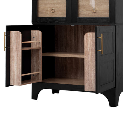 71inch  Arched Farmhouse Pantry Cabinet with Glass Doors Black
