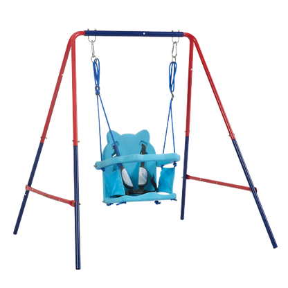 XNS067B green and blue interesting 2 in 1 baby swing mental plastic safe swing set 110lbs for outdoor playground for age 3+