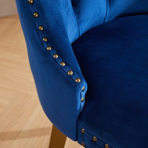 Mid-Century Modern Velvet Dining Chairs Set of 2 with Lion Head Pull Ring, Tufted Upholstered Chair, Blue