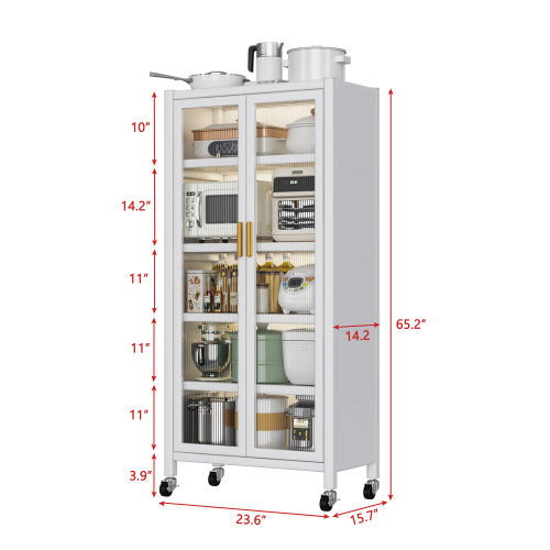 White Floor Standing Multi-layer Kitchen Microwave Storage Cabinet