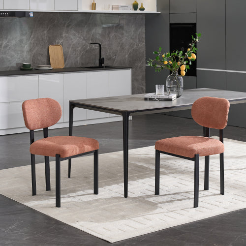 Set of 2 Mid-Century Boucle Upholstered Dining Chairs, Curved Backrest