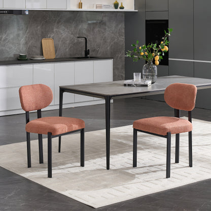 Set of 2 Mid-Century Boucle Upholstered Dining Chairs, Curved Backrest