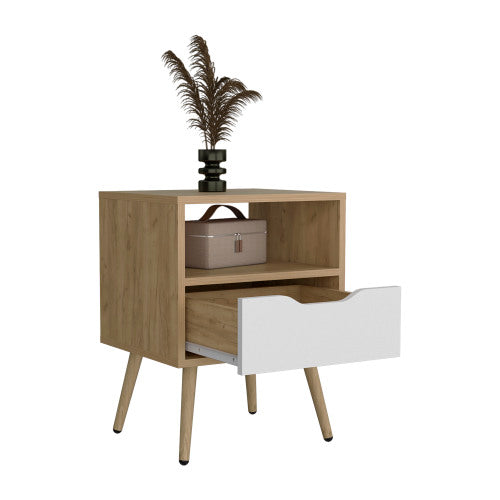 Natural Oak & White 1-Drawer Nightstand