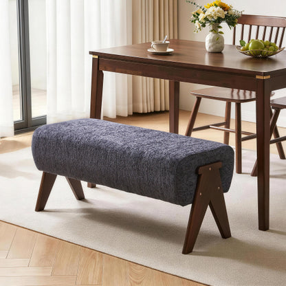 Chenille Upholstered Bench with Solid Wood Legs, Entryway Ottoman