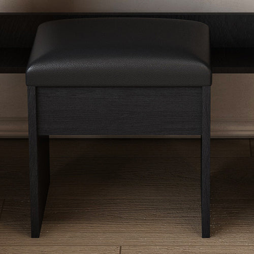 Black Compact LED Vanity Table Set, Power Outlet, Hairdryer Holder & Upholstered Stool