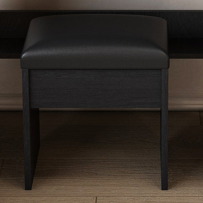 Black Compact LED Vanity Table Set, Power Outlet, Hairdryer Holder & Upholstered Stool