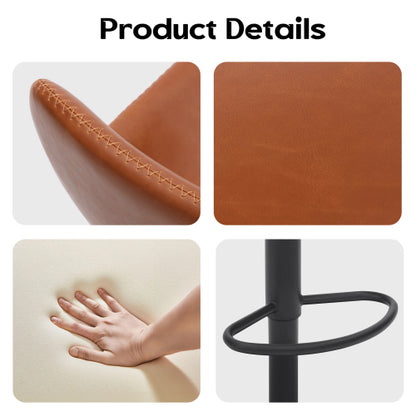 Adjustable Bar Stools Set of 2, Mid Century Modern Swivel Bar Stools, Industrial Bar Height Stools With Back Support Counter Height Bar Chairs Pu Leather Bar Stool for Kitchen Island Rustic Barstools