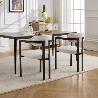 Modern Boucle Dining Chairs Set of 2, Mid-Century Upholstered Kitchen Chairs with Black Metal Legs