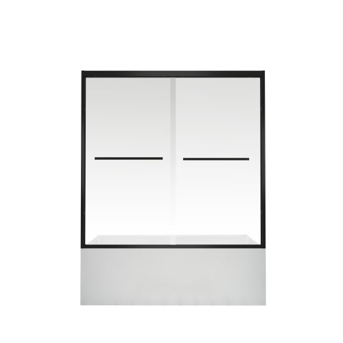 56-60"x58" Aluminum Frame Double Sliding Bathtub Screen,Bypass Bathroom Sliding Door with Premium 1/4" (6mm) Clear Tempered Glass, Black Hardware Sliding Glass Shower Enclosure,Matte Black Finished