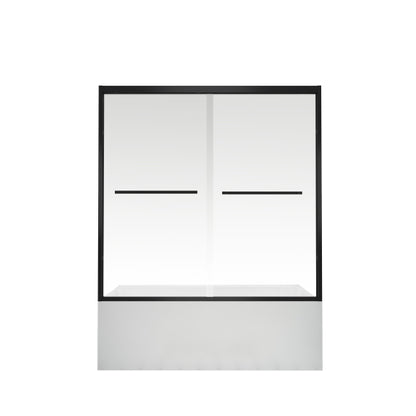 56-60"x58" Aluminum Frame Double Sliding Bathtub Screen,Bypass Bathroom Sliding Door with Premium 1/4" (6mm) Clear Tempered Glass, Black Hardware Sliding Glass Shower Enclosure,Matte Black Finished