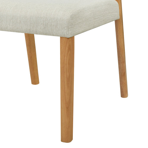 Open Back Rubberwood Dining Chairs with Upholstered Seats, Set of 2, Natural/Beige
