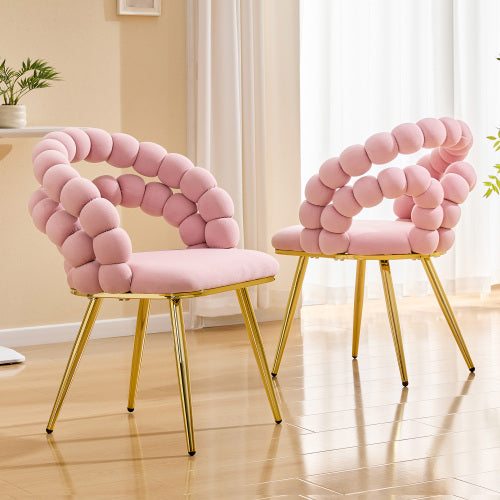 2 Piece Contemporary Velvet Dining Chairs, Bubble Back Accent Chairs with Gold Tapered Metal Legs