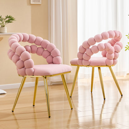 2 Piece Contemporary Velvet Dining Chairs, Bubble Back Accent Chairs with Gold Tapered Metal Legs