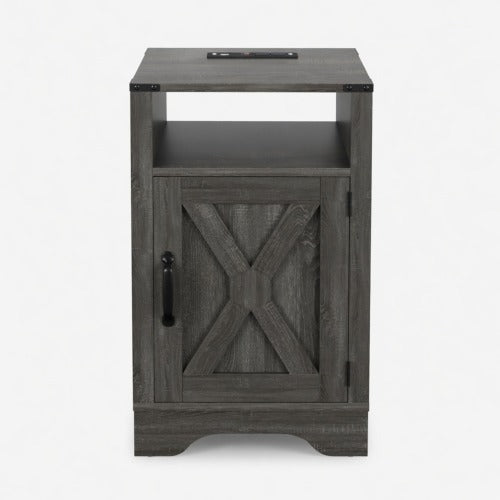 16inch Dark Grey Farmhouse Nightstand with Charger