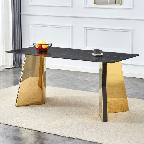 Black Marble Pattern Slab Table with Golden Butterfly Legs