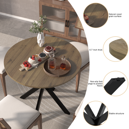 31.5 Inch Round Dining Table with MDF Top and Metal Legs