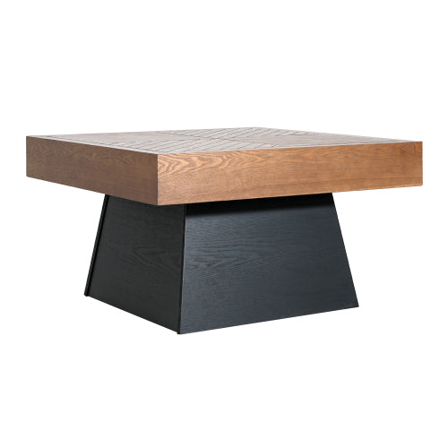 31.5inch  Square Mid-Century Coffee Table, Brown Wood-Grain Top & Black Base Farmhouse Center Table