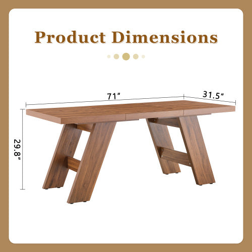 Walnut Grain MDF Dining Table with Outward-Sloping Legs