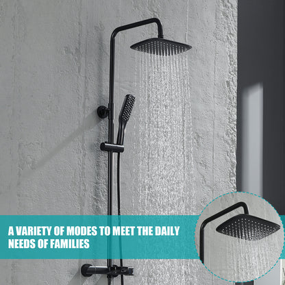 Modern Wall Bar Shower Kit 1-Spray 10 in. Square Rain Shower Head with Hand Shower in Matt Black