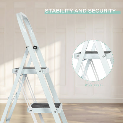 3-Step Iron Folding Step Stool Ladder 330 lbs. Load Capacity Type IA Duty Rating (5.51 ft. Reach Height), White