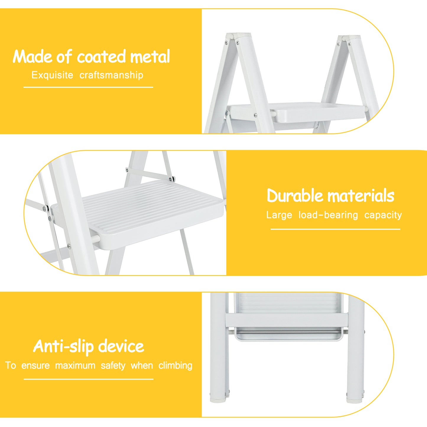 3-Step Iron Folding Step Stool Ladder 330 lbs. Load Capacity Type IA Duty Rating (5.38 ft. Reach Height), White Questions & Answers