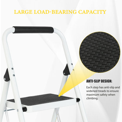 3-Step white Iron Ladder Foldable Non-slip Outdoor Ladder Loading 330 lbs. for Home, Kitchen, Office