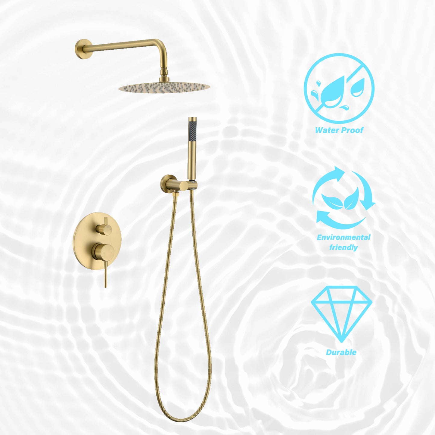 2-Spray Patterns Wall Mounted Handheld Shower Head 1.5 GPM in Brushed Gold