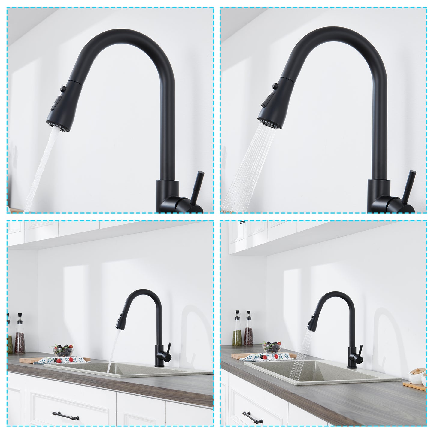 Single Handle Surface-Mounted Pull Out Sprayer Kitchen Faucet Standard Kitchen Faucet in Matte Black
