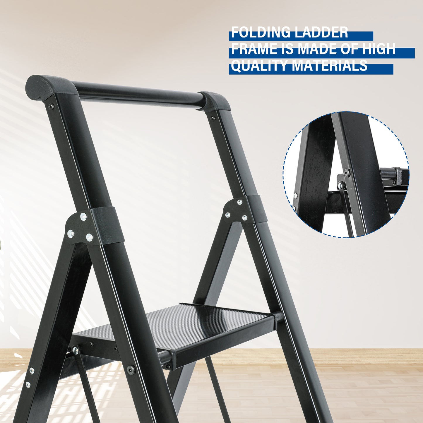 4 Aluminum Step Ladder, 4 Step Stool Folding Step Stool with Handrails, Sturdy Step Stool for Adult, Gorilla Ladders 500LBS Capacity Sturdy& Portable Ladder for Home Kitchen Library Office