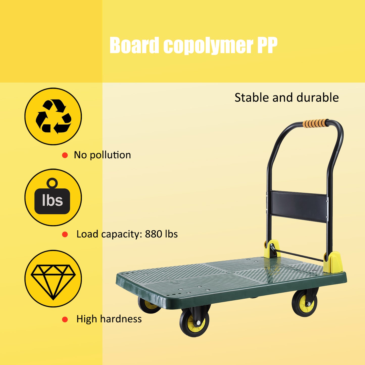 Foldable Push Hand Cart, Platform Truck with 880 lbs. Weight Capacity, Green
