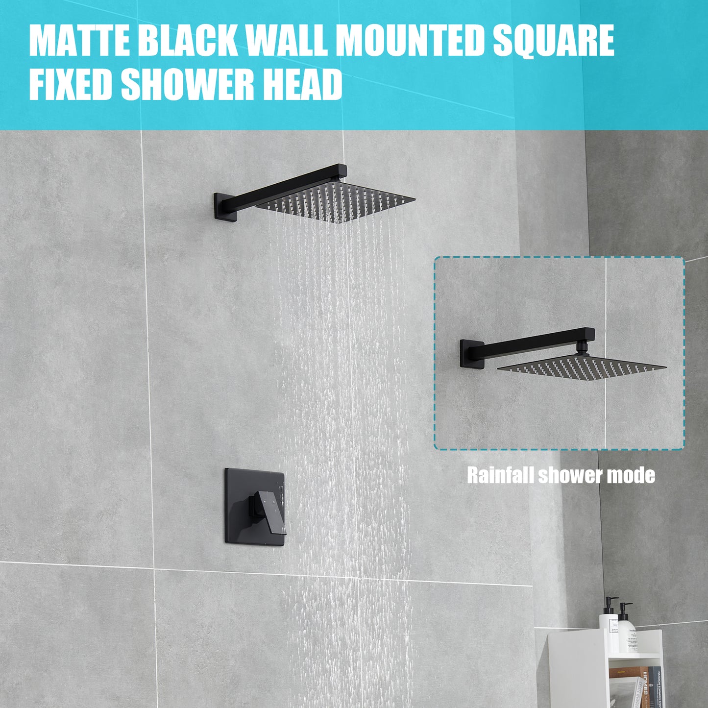 1-Spray Pattern 10 in. Wall Mount Square Fixed Shower Head in Matte Black