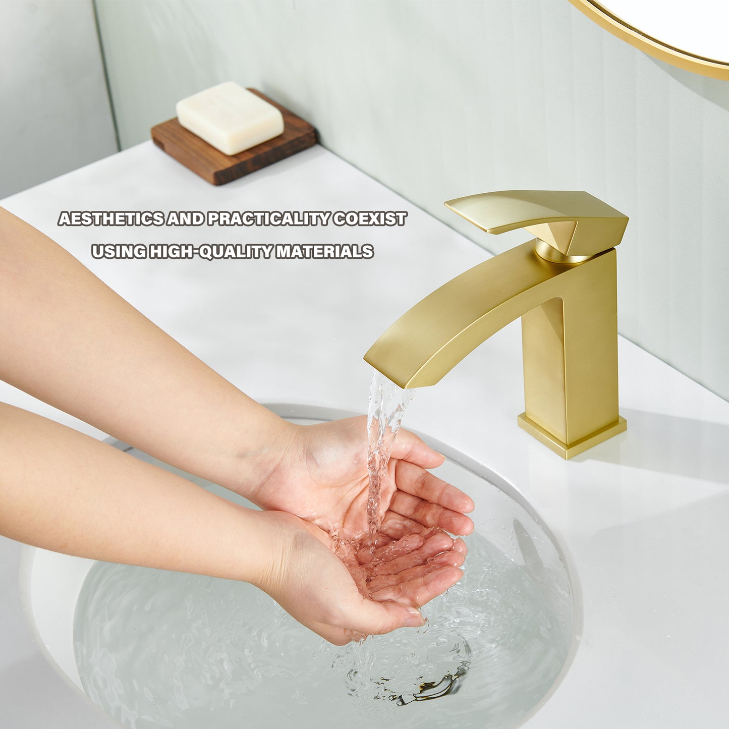Single Handle Single Hole Bathroom Faucet Spot Resistant in Brushed Gold